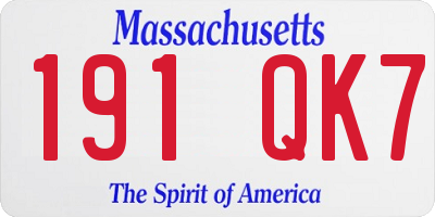 MA license plate 191QK7