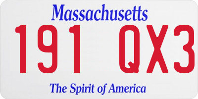 MA license plate 191QX3