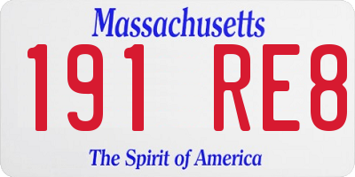 MA license plate 191RE8