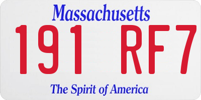 MA license plate 191RF7