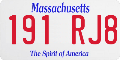MA license plate 191RJ8