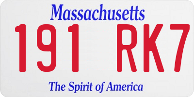 MA license plate 191RK7