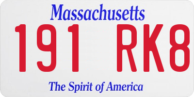 MA license plate 191RK8