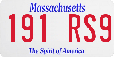 MA license plate 191RS9