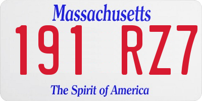 MA license plate 191RZ7