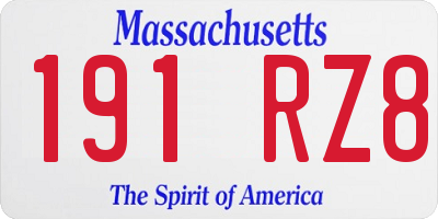 MA license plate 191RZ8