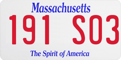 MA license plate 191SO3