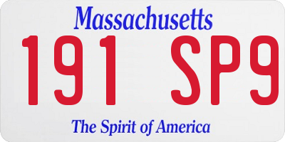 MA license plate 191SP9