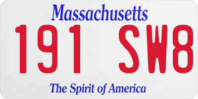 MA license plate 191SW8