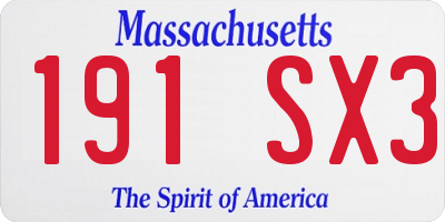 MA license plate 191SX3