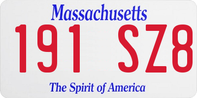 MA license plate 191SZ8