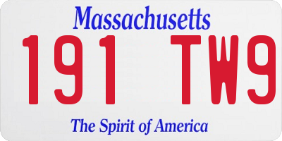 MA license plate 191TW9