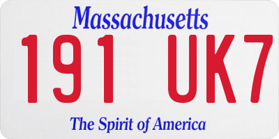 MA license plate 191UK7