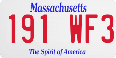 MA license plate 191WF3