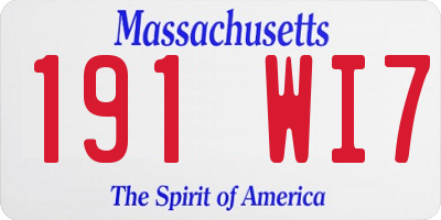 MA license plate 191WI7