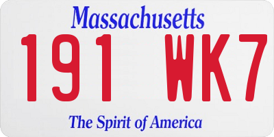 MA license plate 191WK7