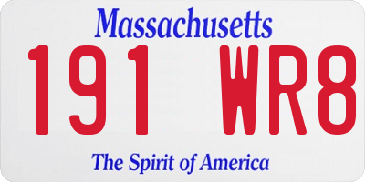 MA license plate 191WR8