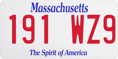 MA license plate 191WZ9