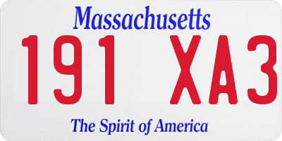 MA license plate 191XA3