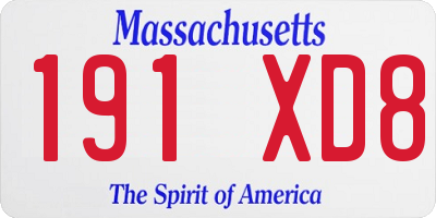MA license plate 191XD8