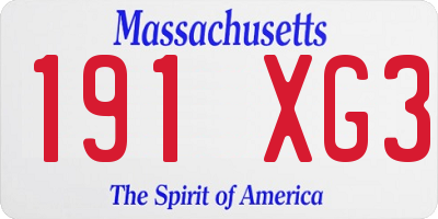 MA license plate 191XG3