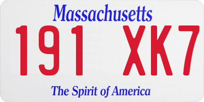 MA license plate 191XK7