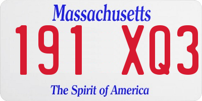 MA license plate 191XQ3
