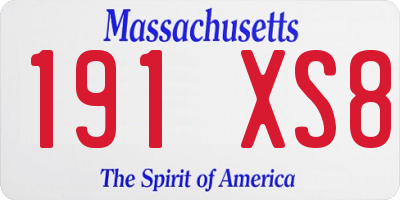 MA license plate 191XS8