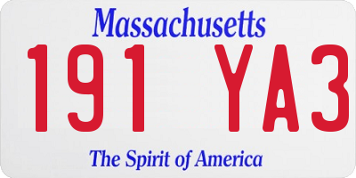 MA license plate 191YA3
