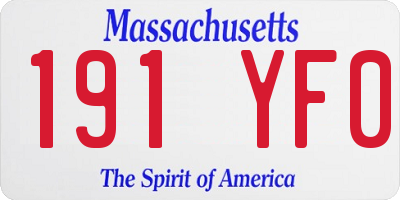 MA license plate 191YF0