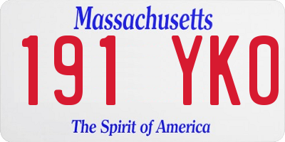 MA license plate 191YK0