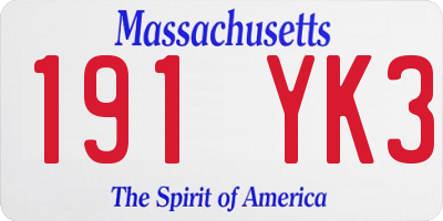 MA license plate 191YK3
