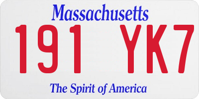 MA license plate 191YK7