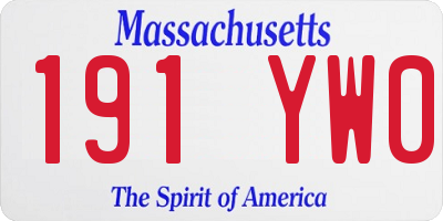 MA license plate 191YW0
