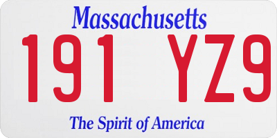 MA license plate 191YZ9