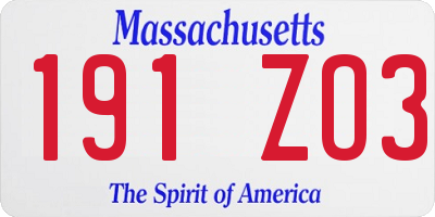 MA license plate 191ZO3