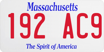 MA license plate 192AC9
