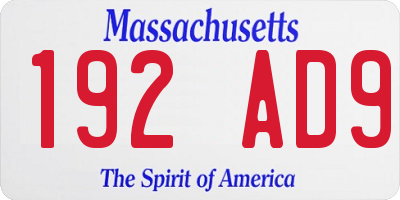 MA license plate 192AD9