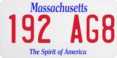 MA license plate 192AG8