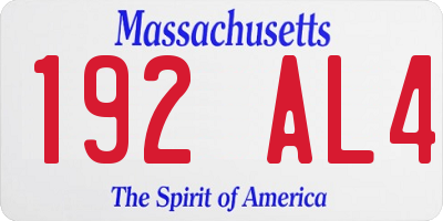 MA license plate 192AL4