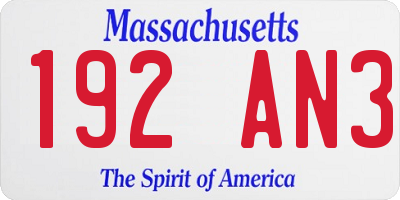 MA license plate 192AN3