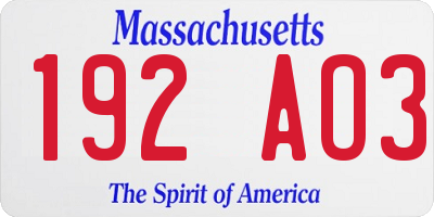 MA license plate 192AO3