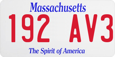 MA license plate 192AV3