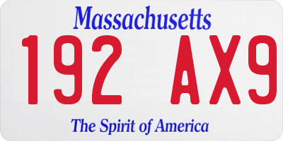 MA license plate 192AX9