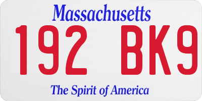 MA license plate 192BK9