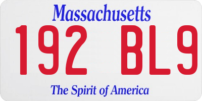 MA license plate 192BL9