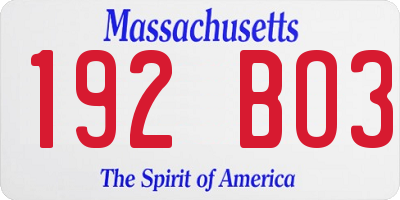 MA license plate 192BO3