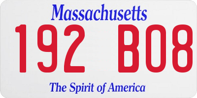 MA license plate 192BO8