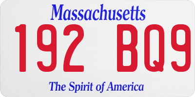 MA license plate 192BQ9