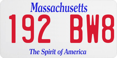 MA license plate 192BW8